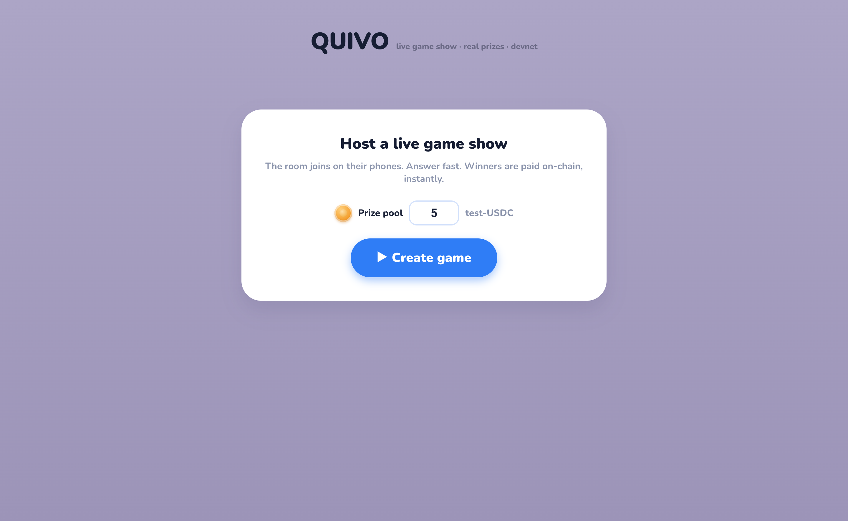 Host screen — create a game, set the pot